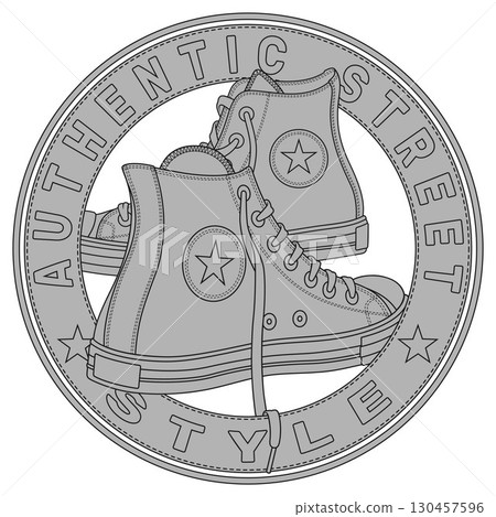 Circular logo with sport shoe for skaters 130457596