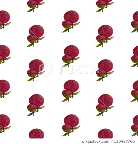 Watercolor pink peony buds seamless pattern. Delicate peony buds leaves on white background. Watercolor pink peony buds seamless pattern. Delicate peony buds leaves on white background. 130457760