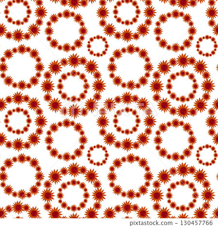 Watercolor red and orange sun seamless pattern. Stylized suns on white background. 130457766