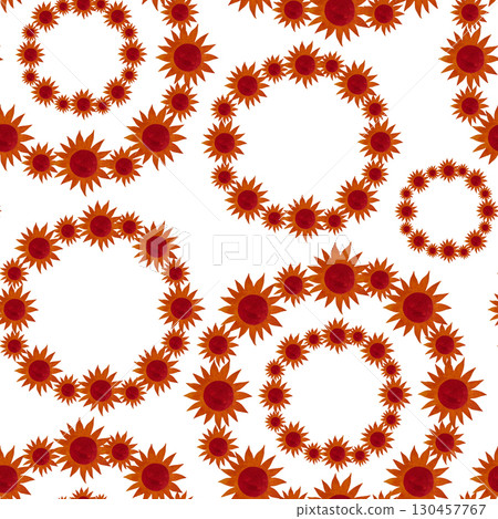 Watercolor red and orange sun seamless pattern. Stylized suns on white background. 130457767