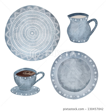 watercolor, coffee, dessert 130457842