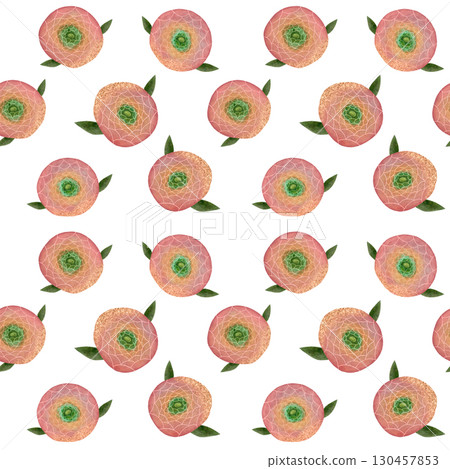 Watercolor ranunculus flower seamless pattern. Delicate floral repeat on white background. Watercolor ranunculus flower seamless pattern. Delicate floral repeat on white background. 130457853