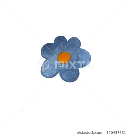 A watercolor illustration of a stylized flower featuring a yellow center and dusty blue petals on a white background. This delicate and artistic design combines soft colors and natural beauty, ideal 130457881