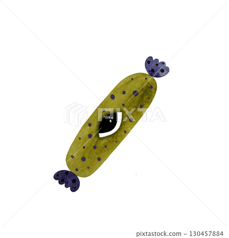 Watercolor purple and green candy with eye. Cute monster candy, isolated on white. Watercolor purple and green candy with eye. Cute monster candy, isolated on white. 130457884
