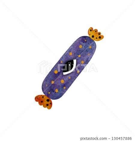 Watercolor purple and orange candy with eye. Cute monster candy, isolated on white. Watercolor purple and orange candy with eye. Cute monster candy, isolated on white. 130457886