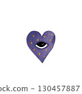 Watercolor purple heart with eye and orange spots. Cute monster heart, isolated on white. 130457887