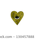 Watercolor green heart with eye. Cute, stylized heart isolated on white. 130457888