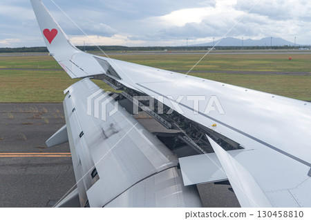 著陸期間的飛機機翼 130458810
