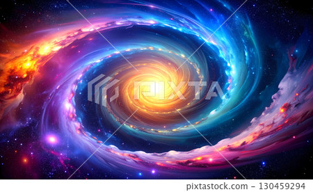 Majestic spiral galaxy in outer space, cosmic nebula of colorful light and stars. This abstract universe background evokes sense of awe and wonder at infinite cosmos Majestic spiral galaxy in outer space, cosmic nebula of colorful light and stars. This abstract universe background evokes sense of awe and wonder at infinite cosmos 130459294