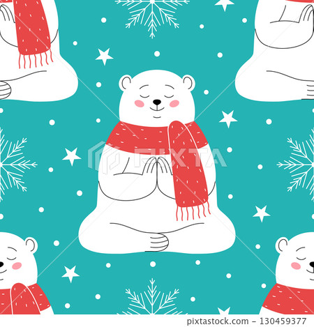 Seamless winter pattern with cute white bear 130459377