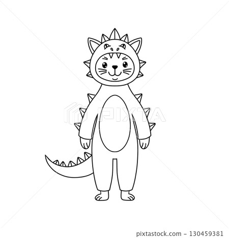 Doodle of a cat in a dinosaur costume. Playful and charming. 130459381
