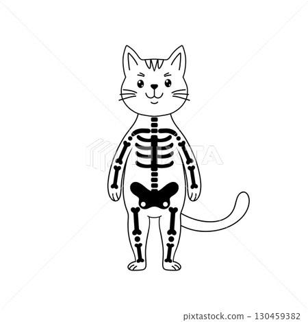 Cat in doodle style wearing a skeleton costume 130459382