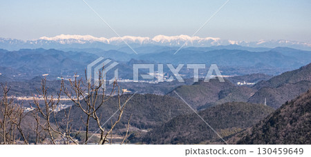 View from Gifu Castle's main tower of the snow-capped Northern Alps 130459649