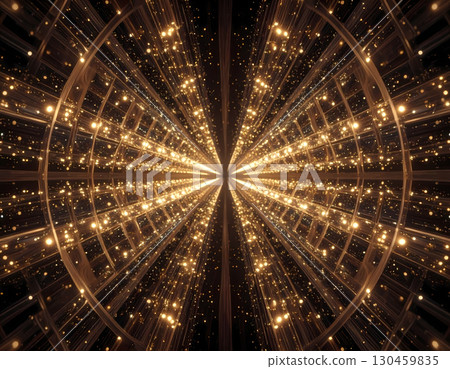 Majestic abstract futuristic background with glowing light tunnel. digital and virtual perspective of technology creates sense of infinite wonder and mystery inside space 130459835
