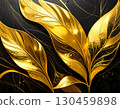 Luxurious elegant abstract background illustration featuring shiny golden leaf art. decorative nature design on dark texture creating sense of calm and opulence 130459898