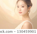 Beautiful graceful east asian woman with elegant makeup and hairstyle. serene portrait capturing natural beauty and perfect skin against soft warm abstract background with light 130459901