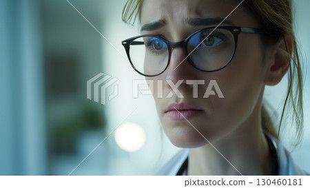 滿臉憂慮的白人女醫生 130460181