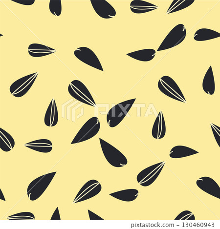 Seamless pattern with sunflower, green leaves and black seeds 130460943
