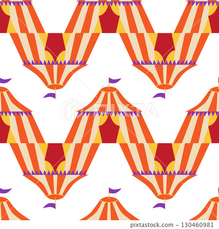 Seamless pattern with CIRCUS theme. Clowns, strongmen, lions, magic hat, hare in hat, holiday, balloons, tents. Circus characters. Cartoon flat style. Seamless pattern with CIRCUS theme. Clowns, strongmen, lions, magic hat, hare in hat, holiday, balloons, tents. Circus characters. Cartoon flat style. 130460981