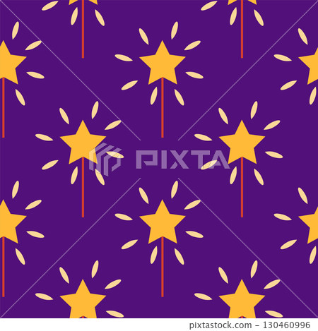 Seamless pattern with CIRCUS theme. Clowns, strongmen, lions, magic hat, hare in hat, holiday, balloons, tents. Circus characters. Cartoon flat style. 130460996