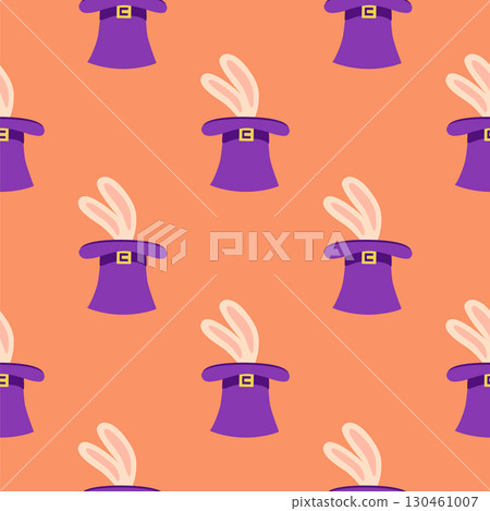 Seamless pattern with CIRCUS theme. Clowns, strongmen, lions, magic hat, hare in hat, holiday, balloons, tents. Circus characters. Cartoon flat style. 130461007