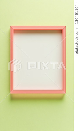 Modern square coral frame hanging on light green background, blank mockup 130461104