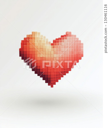 3D pixelated red heart shape isolated on white background 130461116