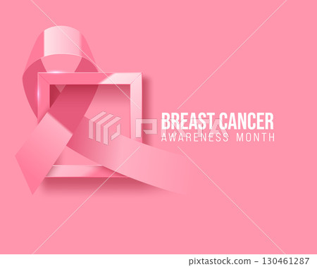 Breast cancer awareness text banner with rose ribbon bow in glossy pink square frame on pink background. Looks like vote mark. Modern octobre rose poster Breast cancer awareness text banner with rose ribbon bow in glossy pink square frame on pink background. Looks like vote mark. Modern octobre rose poster 130461287