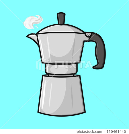 A detailed illustration of a moka pot brewing fresh, aromatic Italian coffee, perfect for morning. A detailed illustration of a moka pot brewing fresh, aromatic Italian coffee, perfect for morning. 130461440