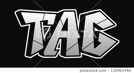 The word tag in graffiti style with a 3d effect and a black background. 130461446