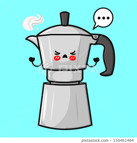 A cute cartoon moka pot character looking angry with a speech bubble. 130461464