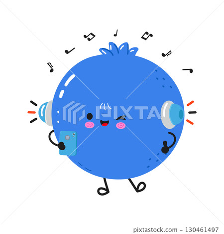 Cute blueberry character listening to music 130461497