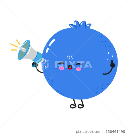 Cute blueberry character announcing something. 130461498