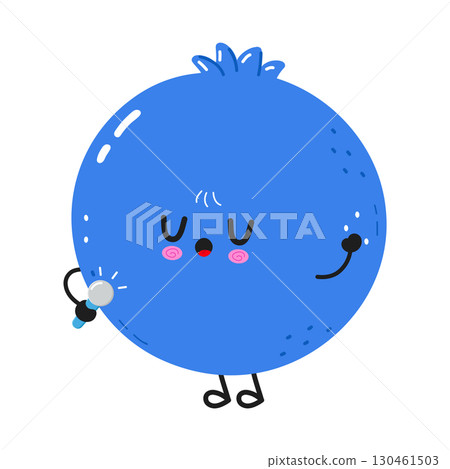 Cute blueberry character singing with a microphone. Cute blueberry character singing with a microphone. 130461503