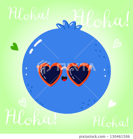 Cute blueberry with heart sunglasses saying aloha 130461506