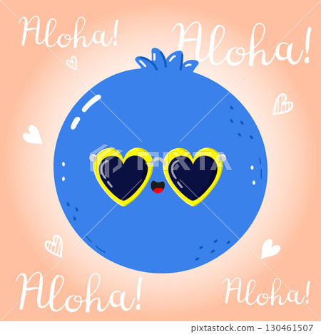 Cute blueberry with heart-shaped sunglasses saying Aloha 130461507