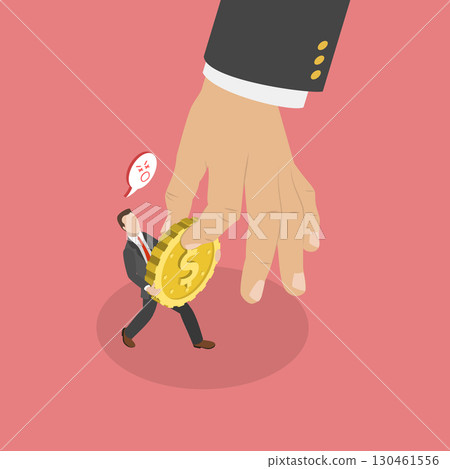 3D Isometric Flat Vector Illustration of Salary Deduction, Government And Bank Steal Final Funds From Entrepreneur. 130461556