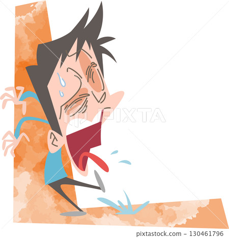 一名男子表情痛苦，從嘴裡吐出一些東西（無框架輪廓） 130461796