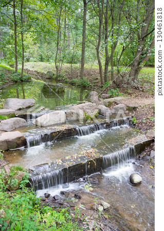 landscape with fast forest stream with stones in summer landscape with fast forest stream with stones in summer 130461818
