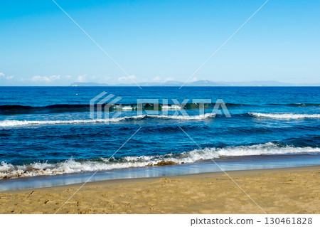 landscape with sea, waves, coast and mountains 130461828