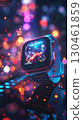 A sleek smartwatch is displayed against a backdrop of colorful, blurred lights. The device screen glows with data, emphasizing its modern, high-tech features and futuristic design AI generated 130461859