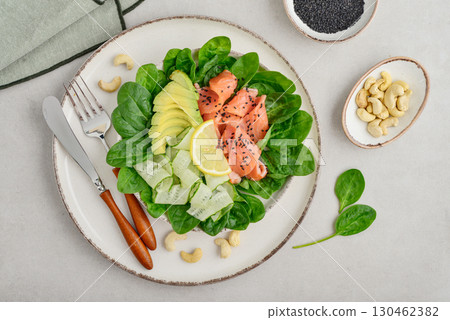 Salmon salad for ketogenic diet 130462382