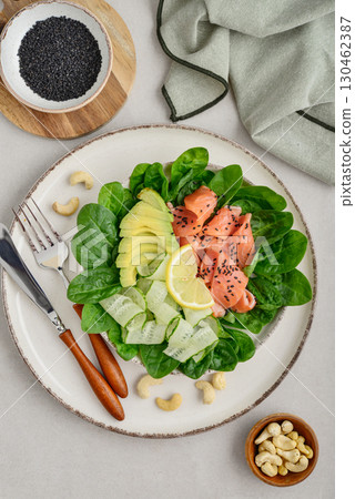 Salmon salad for ketogenic diet 130462387