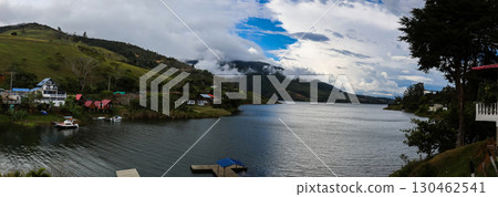 View of the biggest artificial lake in Colombia called Calima Lake located on the mountains of Darien at the region of Valle del Cauca 130462541
