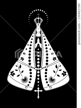 Our lady appeared Black and White, Virgin Mary Immaculate vector illustration isolated on black background Our lady appeared Black and White, Virgin Mary Immaculate vector illustration isolated on black background 130463190