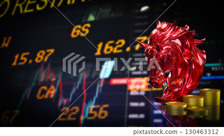 The Red Horse Bust and coins for Business concept 3d Rendering. The Red Horse Bust and coins for Business concept 3d Rendering. 130463312