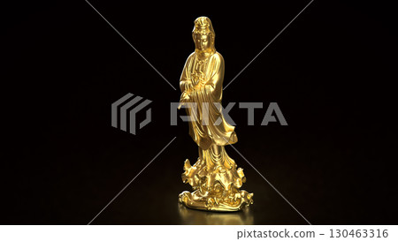 The Gold Guan Yin for religion concept 3d Rendering. The Gold Guan Yin for religion concept 3d Rendering. 130463316