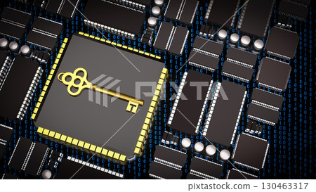 The Key on PCB board for IT security concept 3d Rendering. The Key on PCB board for IT security concept 3d Rendering. 130463317