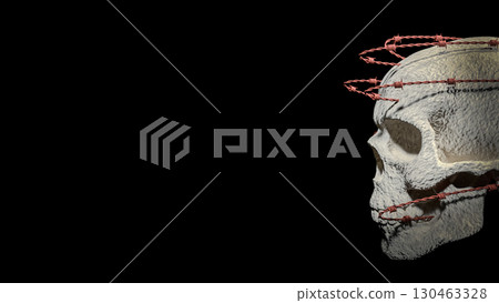 The Skull and barbed wire for Halloween or crime concept 3d Rendering. 130463328
