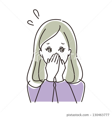 The upper body of a woman holding her nose in discomfort 130463777